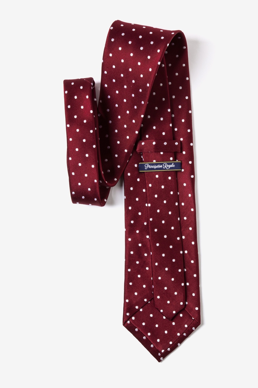 burgundy tie with white polka dots