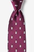 Snowman Print Burgundy Extra Long Tie Photo (0)