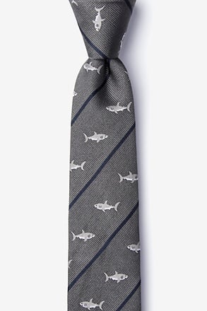 _Shark Infested Waters Charcoal Skinny Tie_