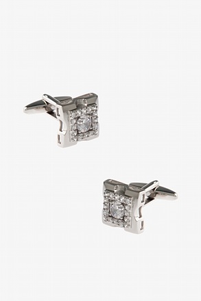 Bejeweled Dented Square Clear Cufflinks