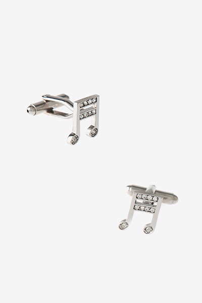 Clear Metal Bejeweled Music Note Cufflinks | Ties.com