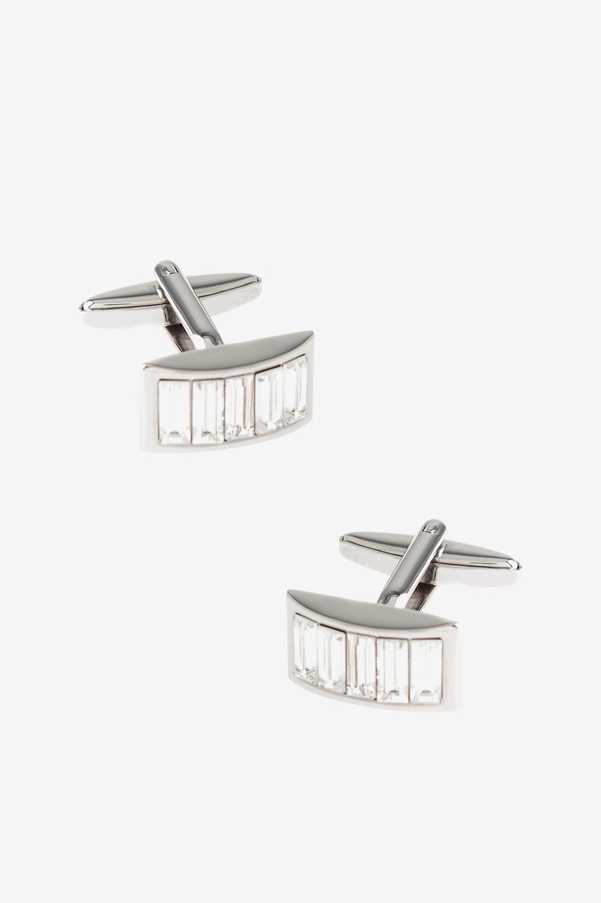 Bejeweled Rounded Bar Clear Cufflinks Photo (0)
