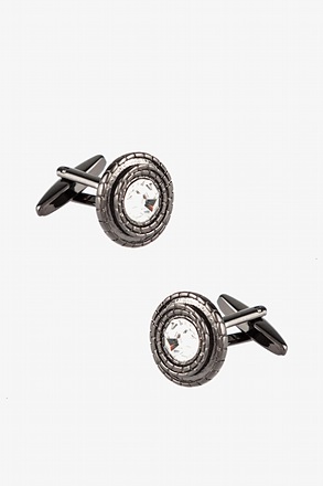 _Notched Round Gem Clear Cufflinks_