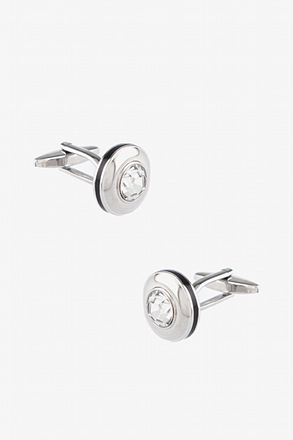 Solid Round Gem Clear Cufflinks