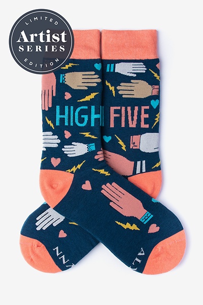 Coral Carded Cotton Alynn® X Lisa Congdon High Five Small-Medium Sock