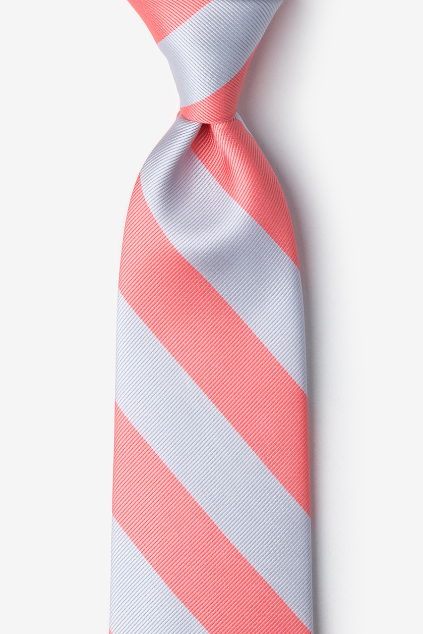 Coral & Silver Stripe Extra Long Tie Photo (0)