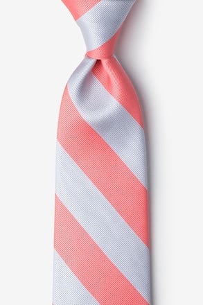 Coral & Silver Stripe Extra Long Tie