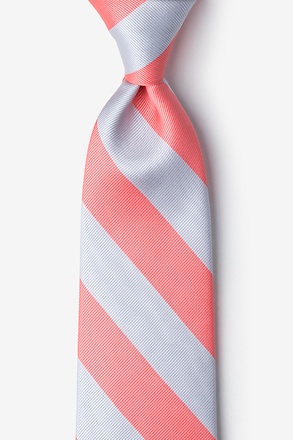 _Coral & Silver Stripe Extra Long Tie_