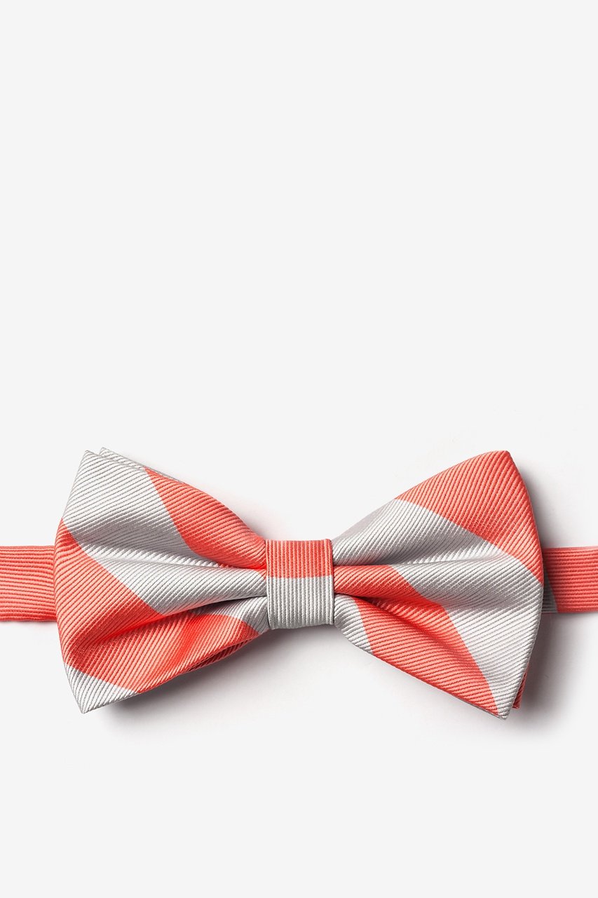 Coral & Silver Stripe Pre-Tied Bow Tie Photo (0)