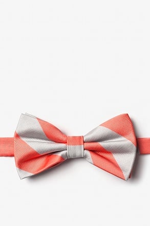 Coral & Silver Stripe Pre-Tied Bow Tie