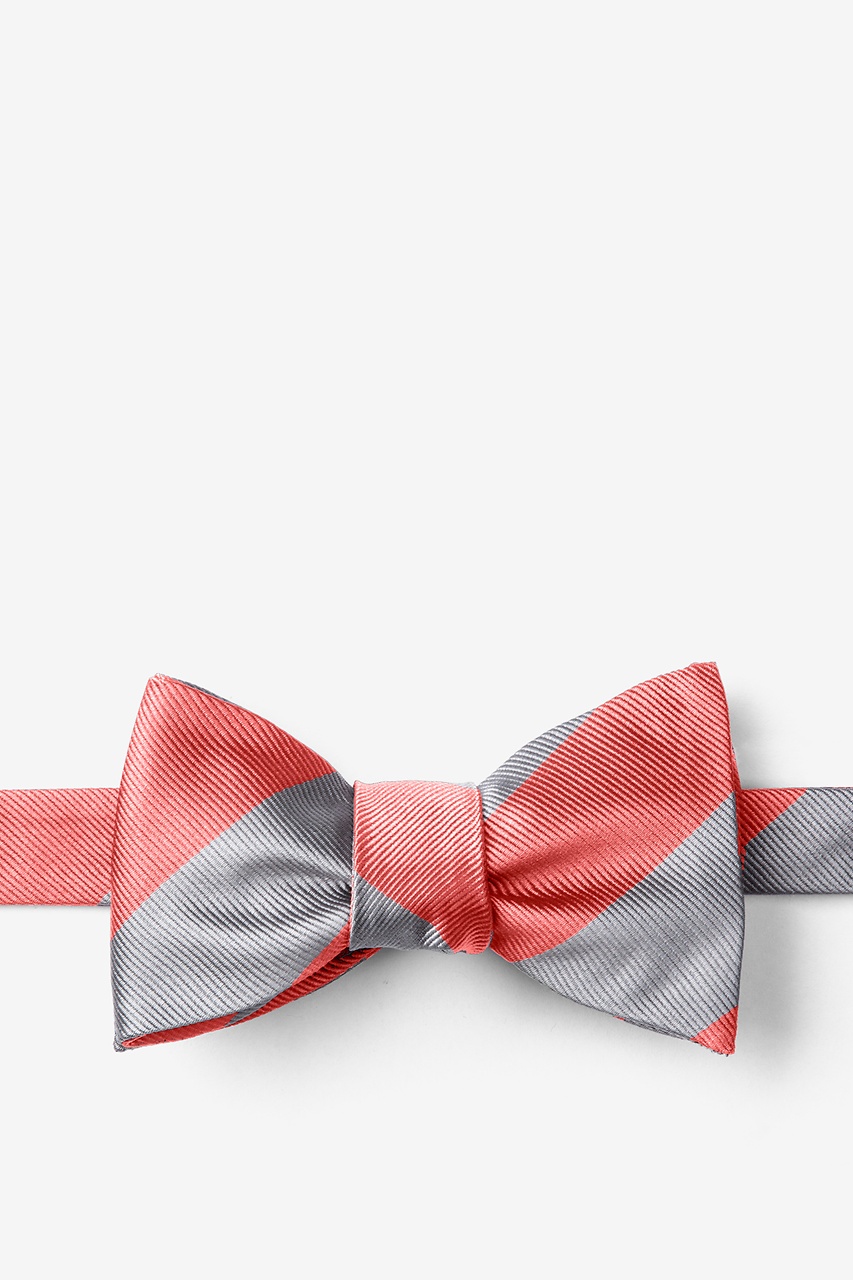 Coral & Silver Stripe Self-Tie Bow Tie Photo (0)