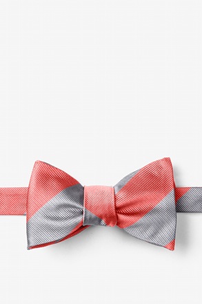 _Coral & Silver Stripe Self-Tie Bow Tie_
