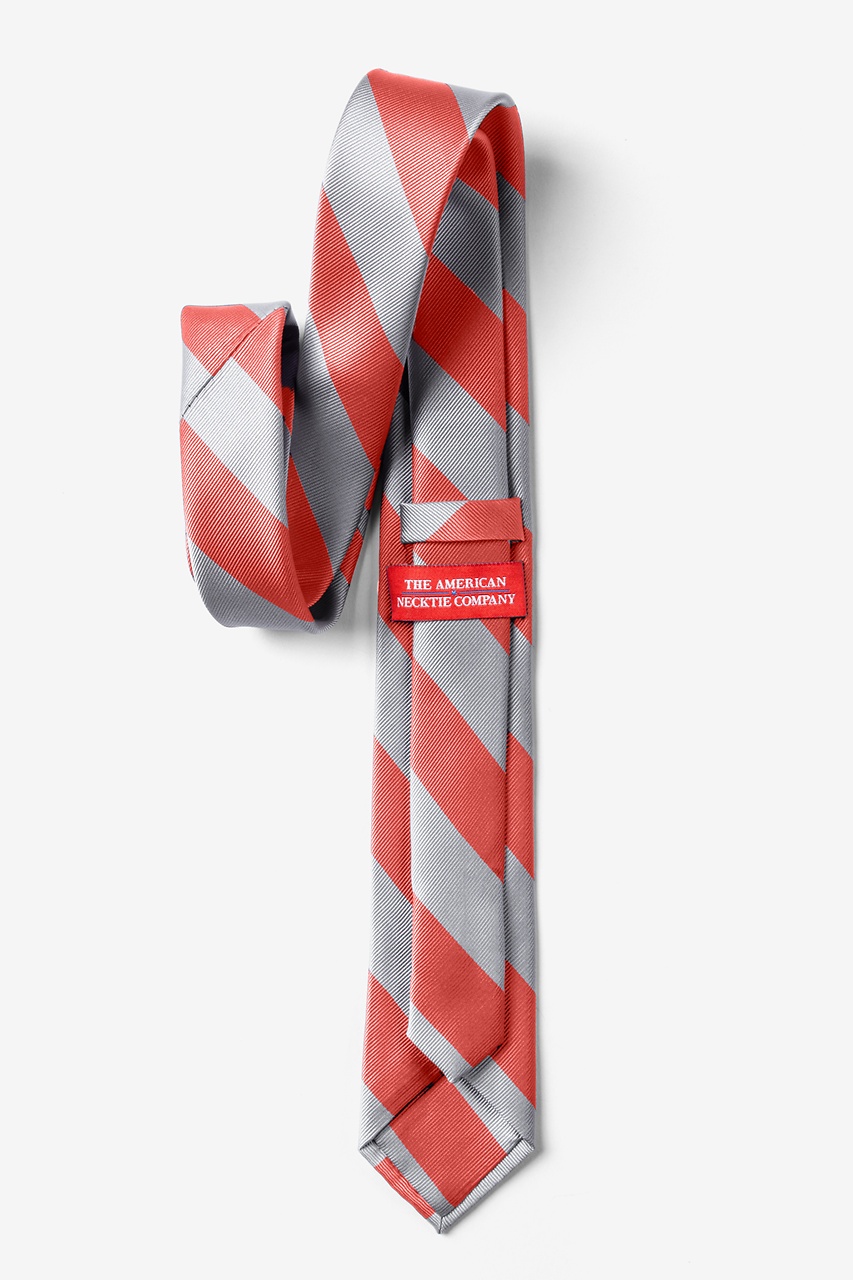Coral & Silver Stripe Skinny Tie Photo (1)