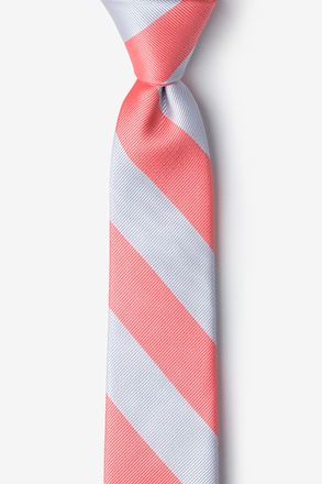_Coral & Silver Stripe Skinny Tie_