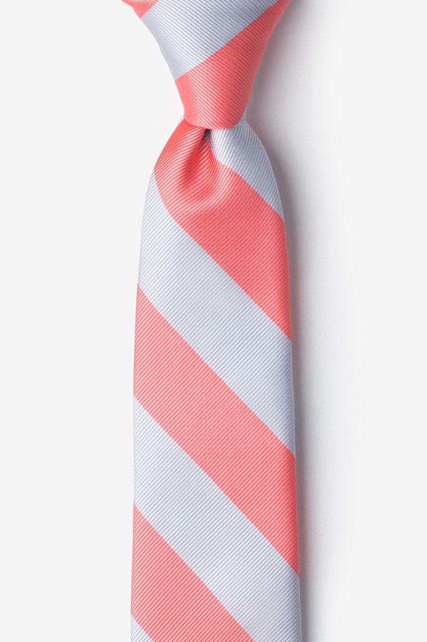 Coral & Silver Stripe Tie For Boys Photo (0)