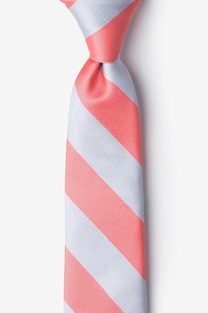 _Coral & Silver Stripe Tie For Boys_