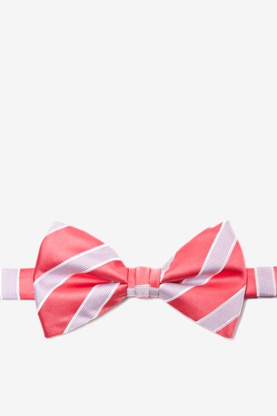 Coral Microfiber Jefferson Stripe Pre-Tied Bow Tie