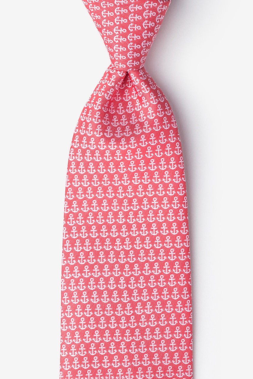 Small Anchors Coral Extra Long Tie Photo (0)
