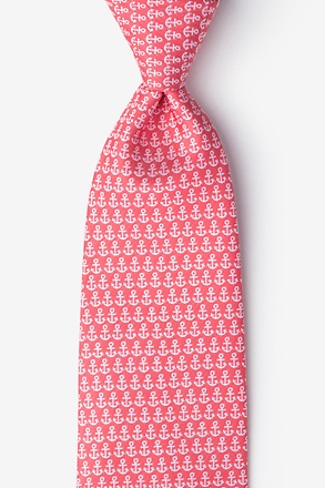 Small Anchors Coral Extra Long Tie