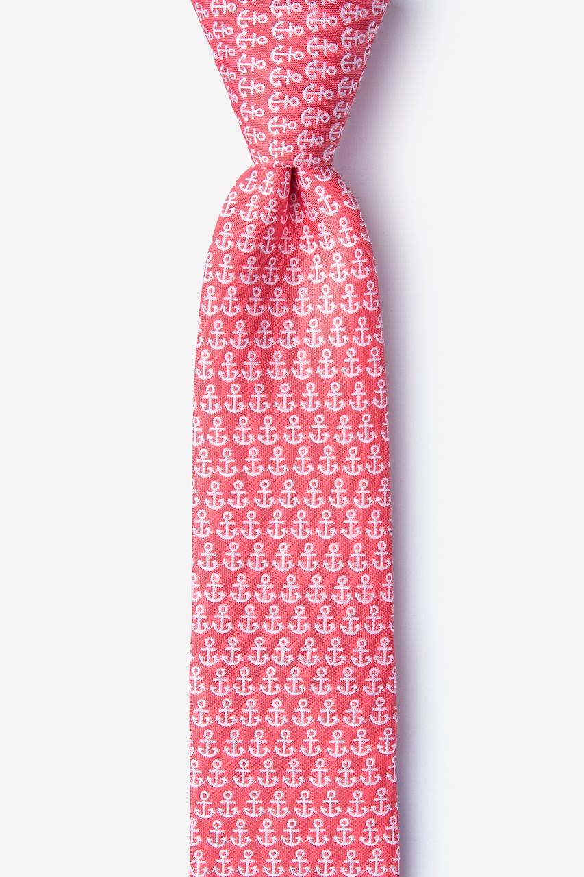 Small Anchors Coral Skinny Tie Photo (0)