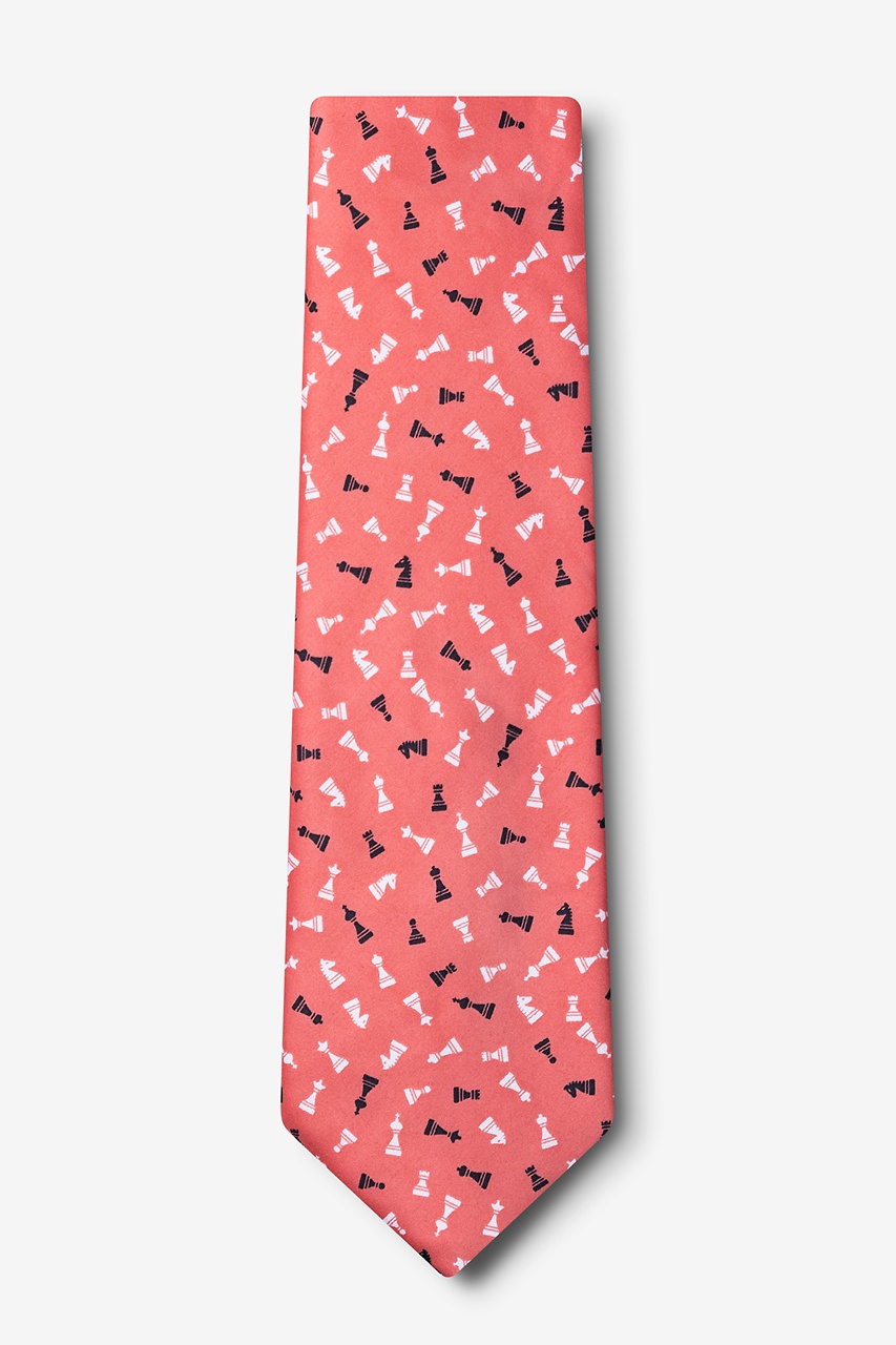 Tossed Chess Pieces Coral Extra Long Tie Photo (1)