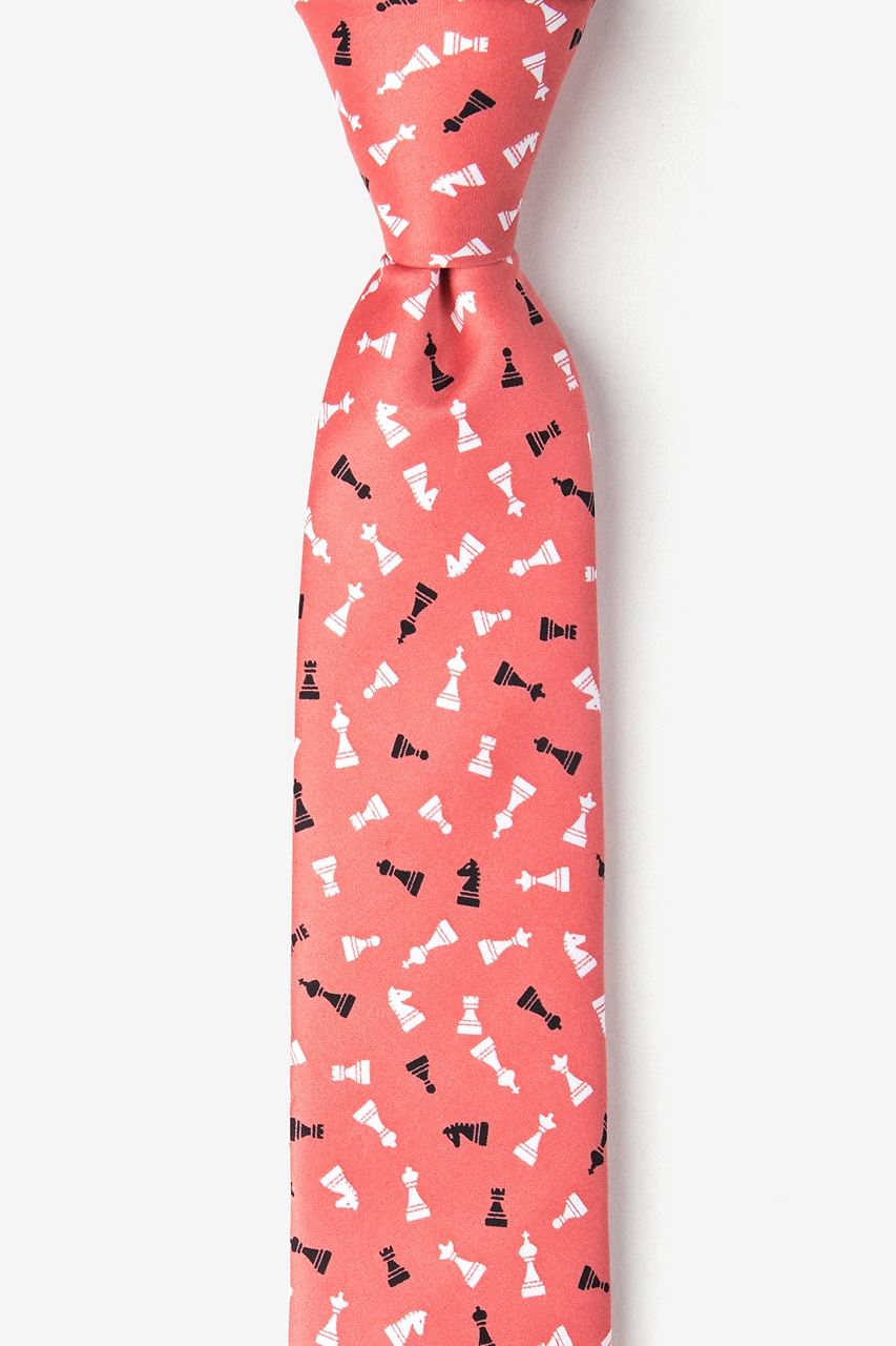 Tossed Chess Pieces Coral Skinny Tie Photo (0)