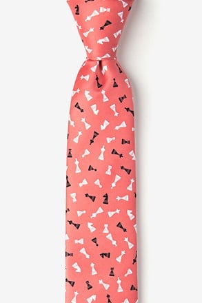 Tossed Chess Pieces Coral Skinny Tie