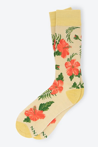 Cream Carded Cotton Aloha Beaches Medium-Large Sock