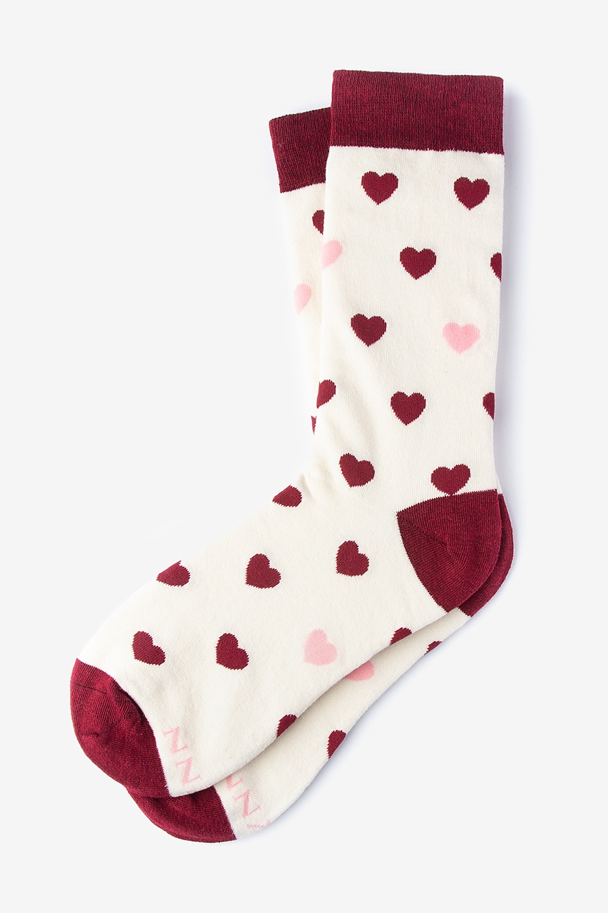 Cream Carded Cotton Love Hearts Women's Sock | Ties.com