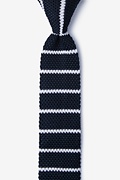 Briton Stripe Dark Blue Knit Skinny Tie Photo (0)