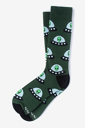 _Alien Invasion Dark Green Medium-Large Sock_