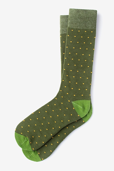 Dark Green Carded Cotton Dapper Dots Medium-Large Sock