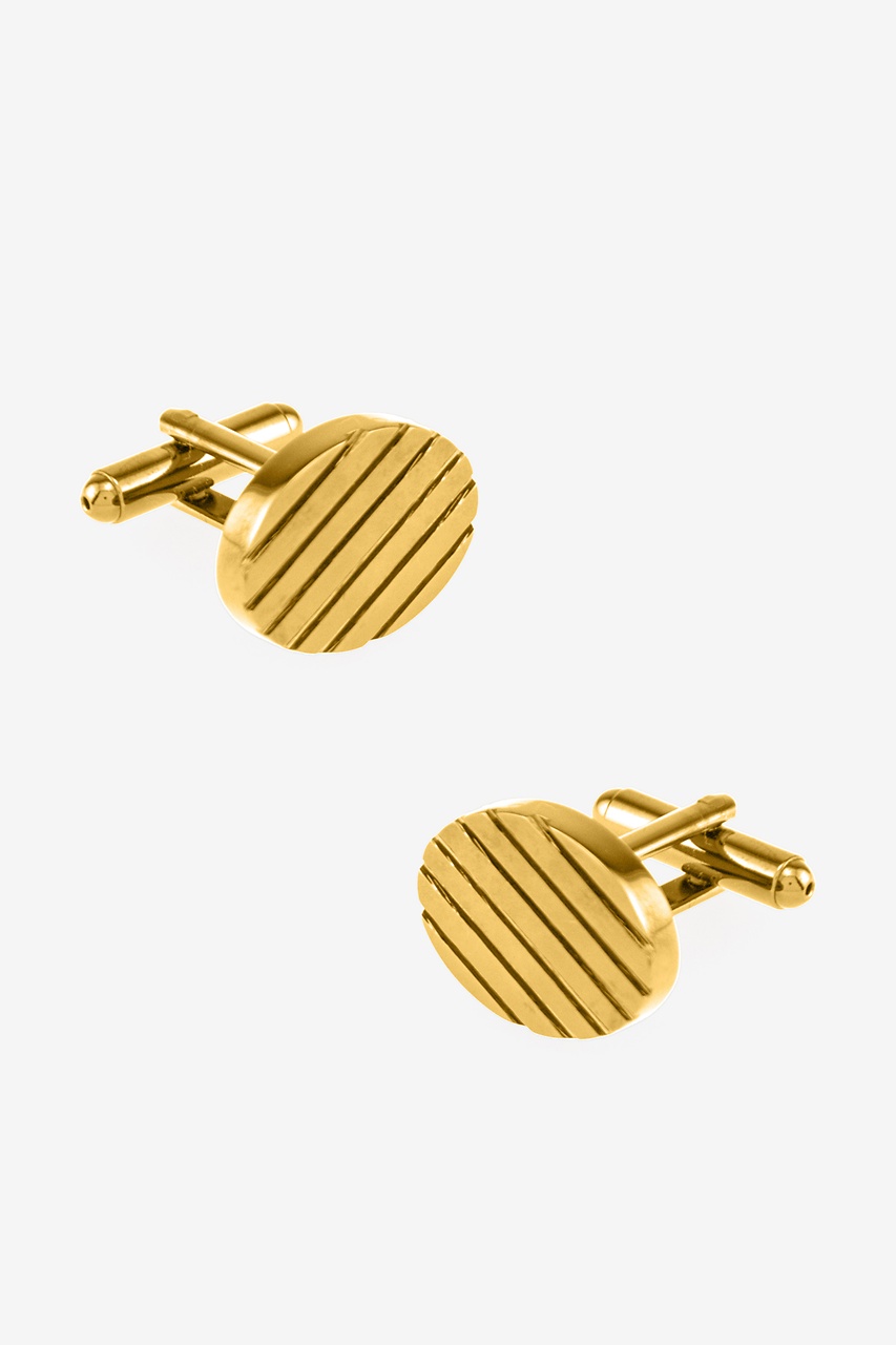 Oval Grooves Gold Cufflinks Photo (0)