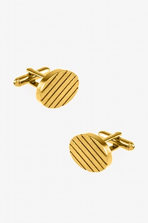 _Oval Grooves Gold Cufflinks_