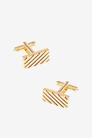 _Rectangle Grooves Gold Cufflinks_