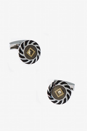 _Rhinestone Wheel Gold Cufflinks_