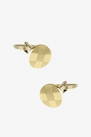 Round Monochrome Check Gold Cufflinks