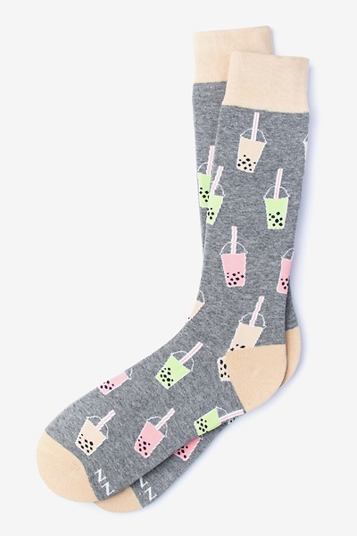 Gray Carded Cotton Boba is Life Medium-Large Sock
