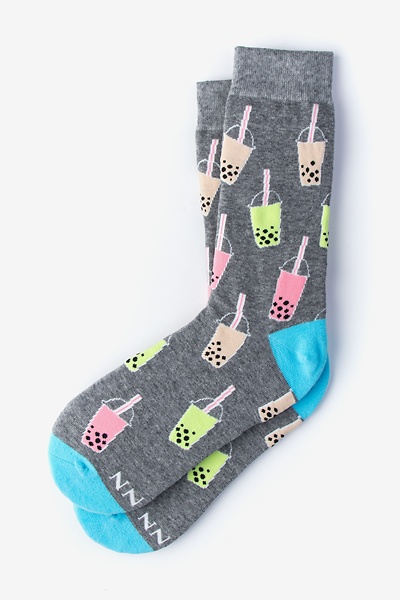Gray Carded Cotton Boba is life Small-Medium Sock