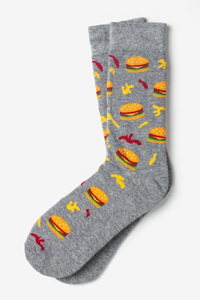 Gray Carded Cotton Burger Time Medium-Large Sock