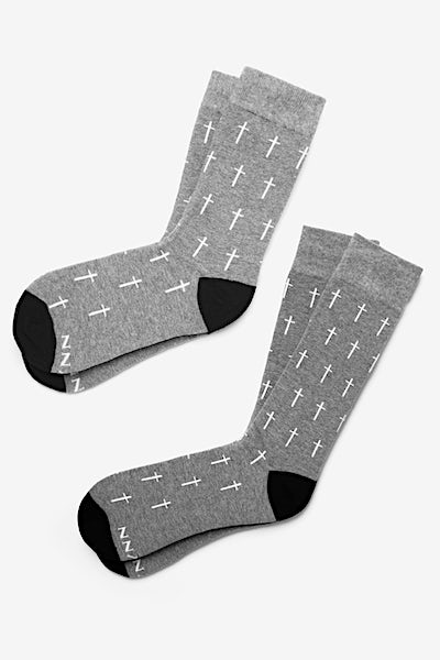 Gray Carded Cotton Holy Cross His & Hers Socks | Ties.com