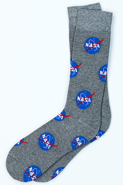 Gray Carded Cotton Nasa Meatball Logo Medium-Large Sock