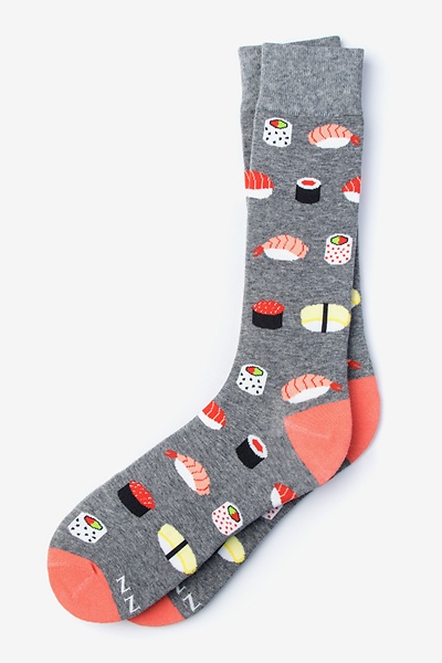 Gray Carded Cotton Sushi Addict Medium-Large Sock