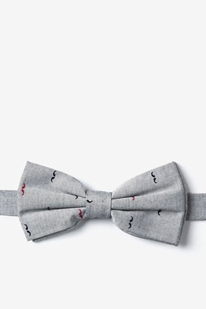 Mustaches Gray Pre-Tied Bow Tie