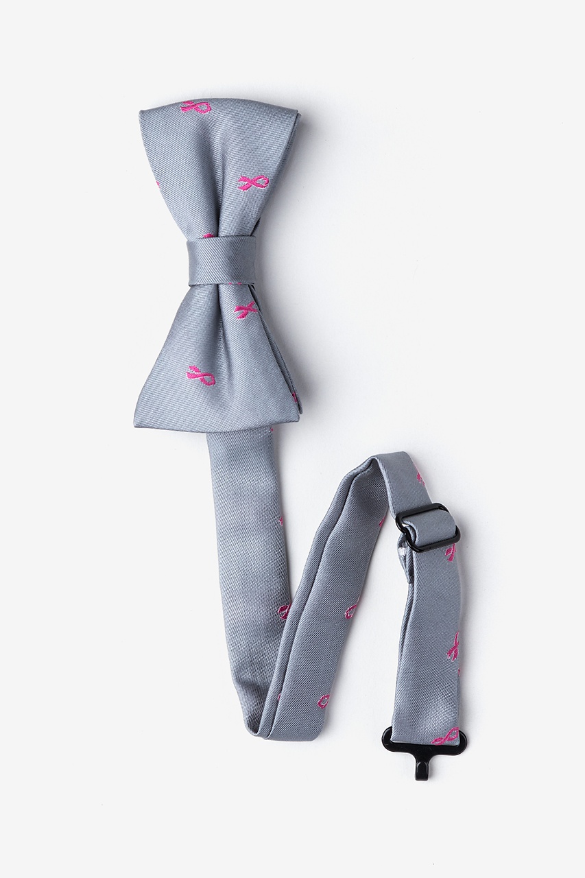 Breast Cancer Ribbon Gray Bow Tie For Boys Photo (1)