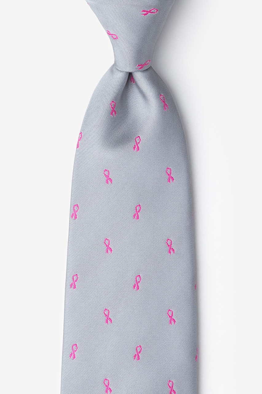 Breast Cancer Ribbon Gray Extra Long Tie Photo (0)