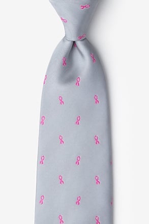 Breast Cancer Ribbon Gray Extra Long Tie