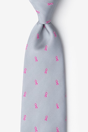 _Breast Cancer Ribbon Gray Extra Long Tie_