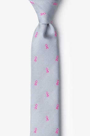 _Breast Cancer Ribbon Gray Skinny Tie_