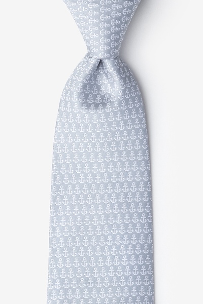 Gray Microfiber Small Anchors Extra Long Tie